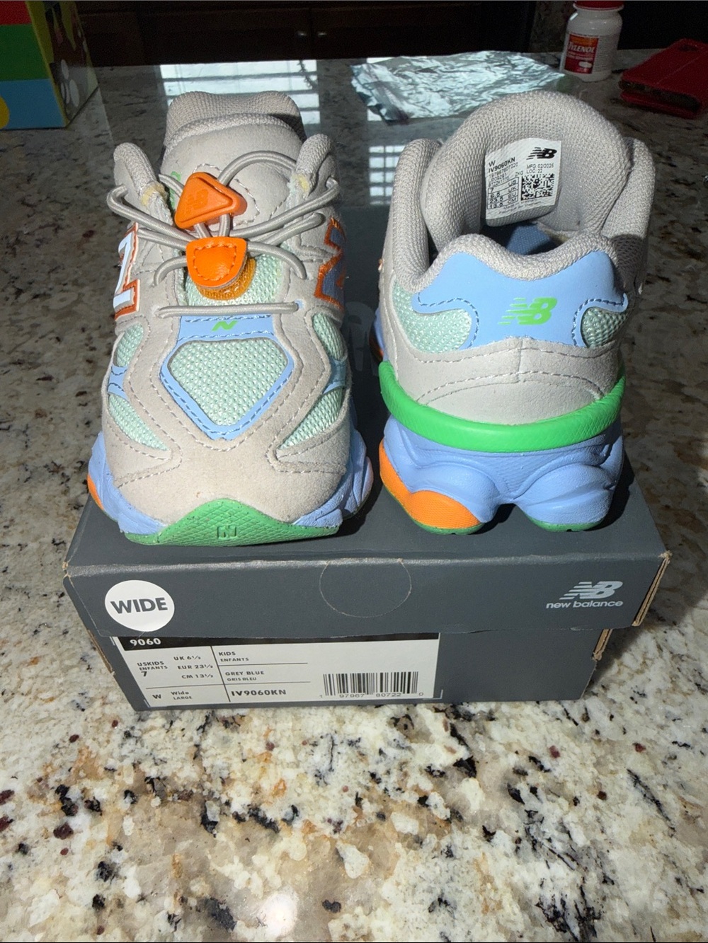 New Balance 9060 Toddler Sneakers in Gray, Blue, Orange & Green